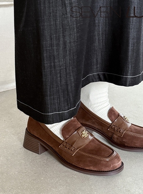 SEVEN LUNA国内正品~2026春季复古老钱风乐福鞋粗跟单鞋女SLMK535