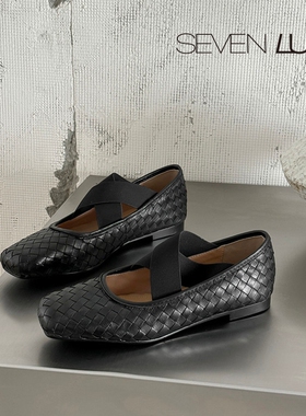 SEVEN LUNA~国内正品2025秋季复古编织玛丽珍鞋平底单鞋女SLMK365