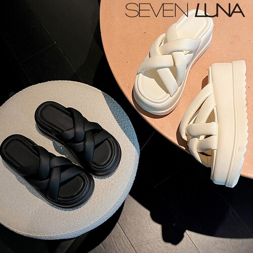 SEVEN LUNA~国内正品2023夏季厚底踩屎感外穿面包凉拖鞋女SLAM252