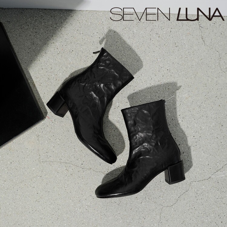 SEVEN LUNA露娜~国内正品2026秋冬复古通勤风百搭粗跟短靴SLFC970