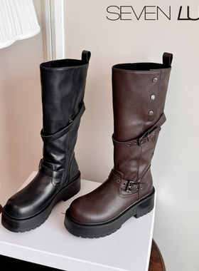 SEVEN LUNA~国内正品2025秋冬厚底骑士靴两穿高筒长靴女SLMO659