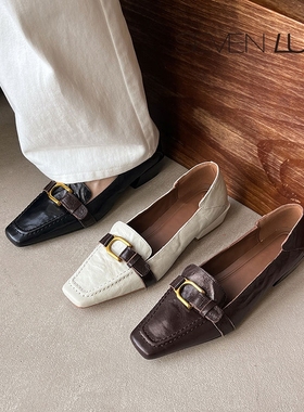 SEVEN LUNA~国内正品2025秋法式复古乐福鞋通勤粗跟单鞋女SLQY765