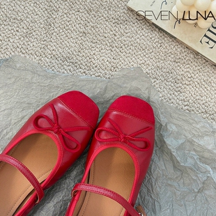 SEVEN LUNA~国内正品2025春夏蝴蝶结玛丽珍鞋芭蕾鞋单鞋女SLXD818