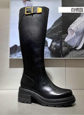 Staccato思加图~专柜正品2024秋冬复古骑士靴马鞍靴高筒靴女EEZ19