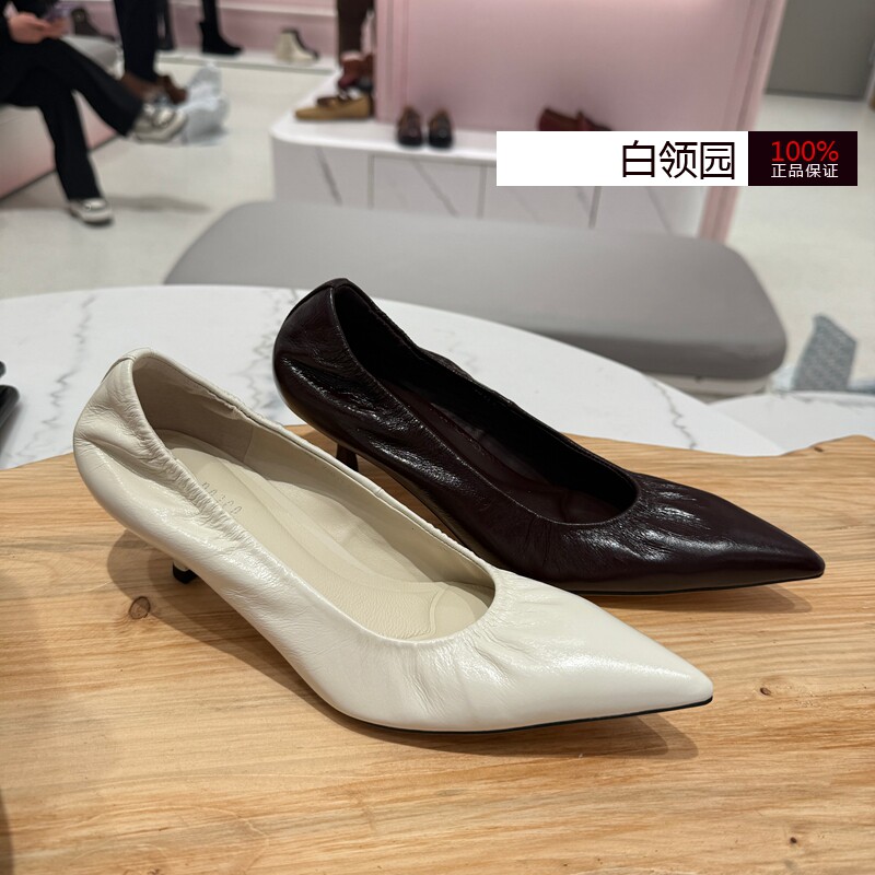 真美诗亲肤鞋~专柜正品2026春款气质尖头柔软褶皱高跟单鞋女61881