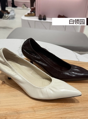真美诗亲肤鞋~专柜正品2026春款气质尖头柔软褶皱高跟单鞋女61881