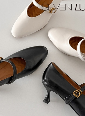 SEVEN LUNA国内正品~2026春法式一字扣玛丽珍鞋高跟单鞋女SLWC763