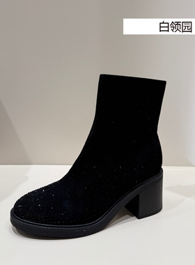 tigrisso蹀愫专柜正品2025秋冬烫钻粗高跟时装靴短靴女TA65704-12