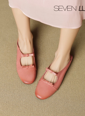 SEVEN LUNA~国内正品2025春夏法式蝴蝶结低跟外穿半拖鞋女SLSS184