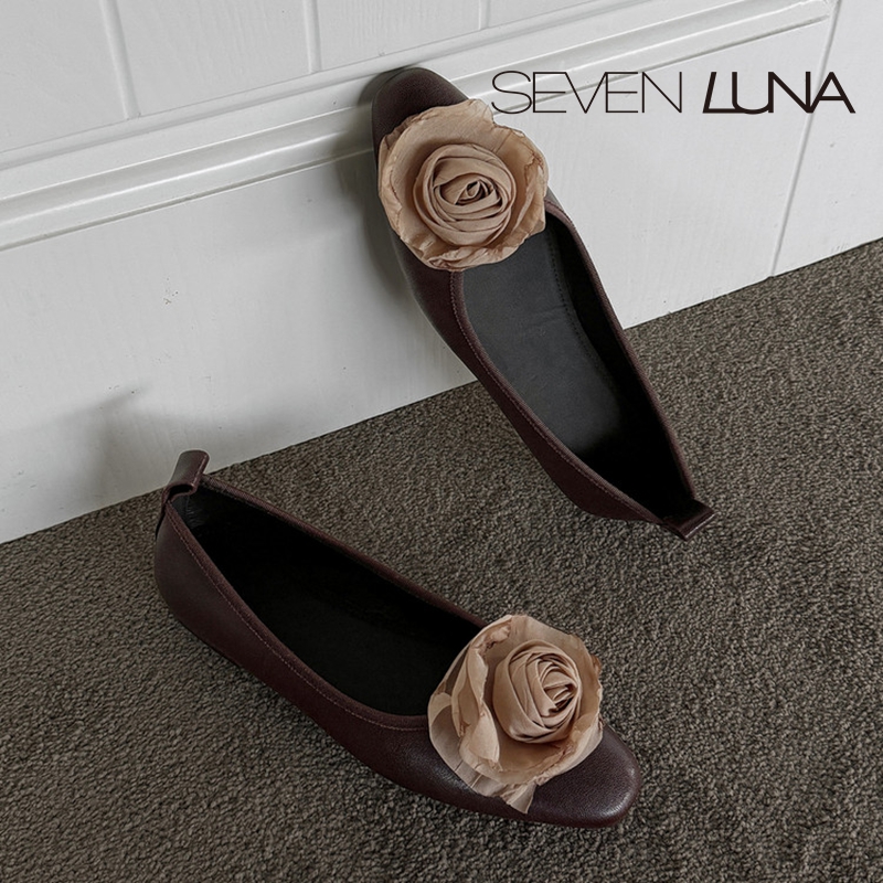 SEVEN LUNA~国内正品2025秋季法式花朵芭蕾鞋平底单鞋女SLDQ570