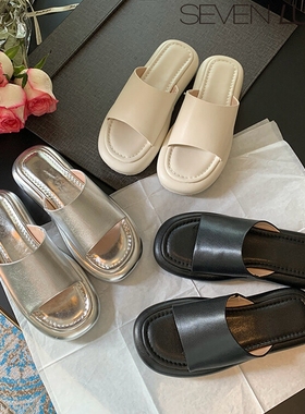 SEVEN LUNA~国内正品2023夏季踩屎感简约百搭厚底凉拖鞋女SLLB905
