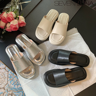 SEVEN LUNA~国内正品2023夏季踩屎感简约百搭厚底凉拖鞋女SLLB905