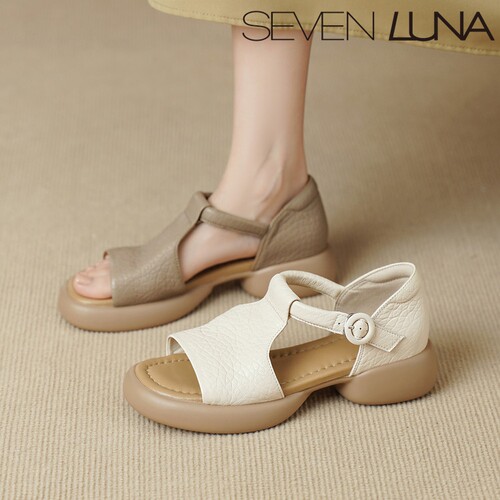 SEVEN LUNA~国内正品2026夏季踩屎感一字拖厚底外穿凉鞋女SLDT119