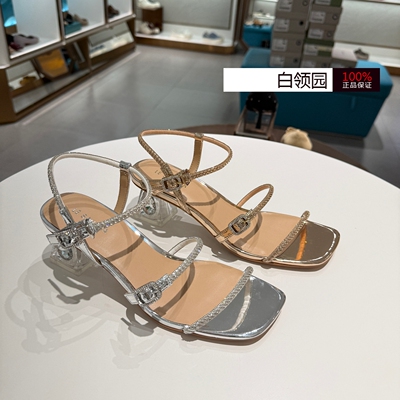 LE SAUNDA莱尔斯丹专柜正品2026夏季水钻一字带粗跟凉鞋女7M51501