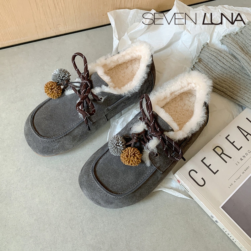 SEVEN LUNA~国内正品2025冬季加绒勃肯鞋毛毛鞋保暖棉鞋女SLAN022