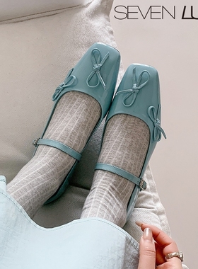 SEVEN LUNA国内正品~2026春季一字带蝴蝶结玛丽珍鞋单鞋女SLFD132