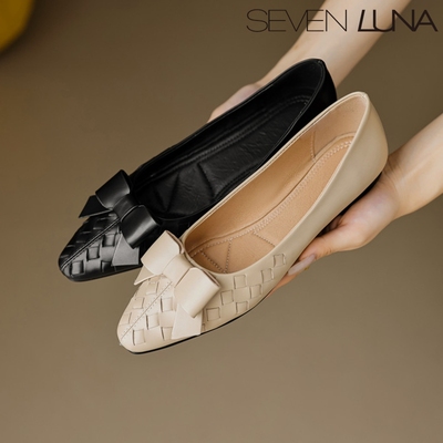SEVEN LUNA国内正品~2026春季法式编织蝴蝶结平底单鞋女SLFD205