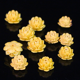 厂家批发雄黄砂朱砂莲花配件散珠DIY手串佛珠念珠配饰黄色小配珠