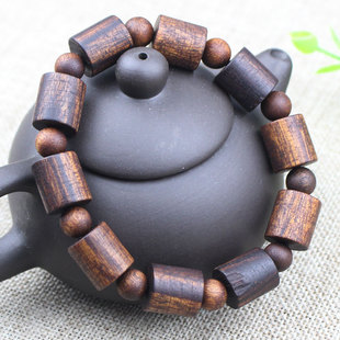 黑奇楠沉香木手串个性 桶珠双宝珠手链木质文玩佛珠男女收藏老药香