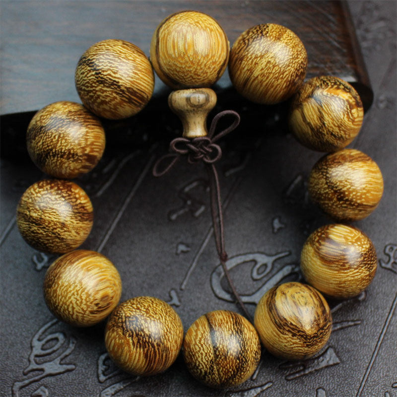 越南黄奇楠木手串实木老料佛珠情侣手链文玩黄花木念珠饰品男女士