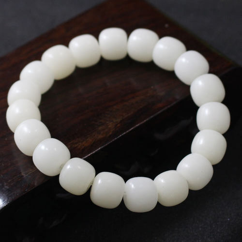 陵固思白玉菩提根桶珠手串