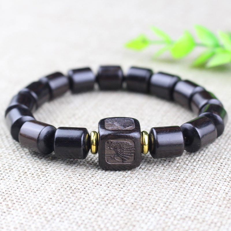 厂家直销创意黑檀手串个性桶珠男女情侣手链雕刻佛珠饰品直播货源