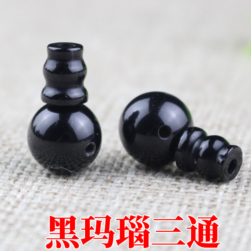 diy三通佛帽圆珠手串星月黑玛瑙
