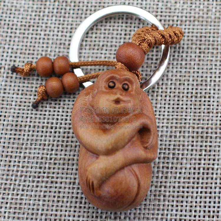 厂家直批2016热卖十二生肖猴子钥匙扣天然枣木立体雕刻工艺品特惠