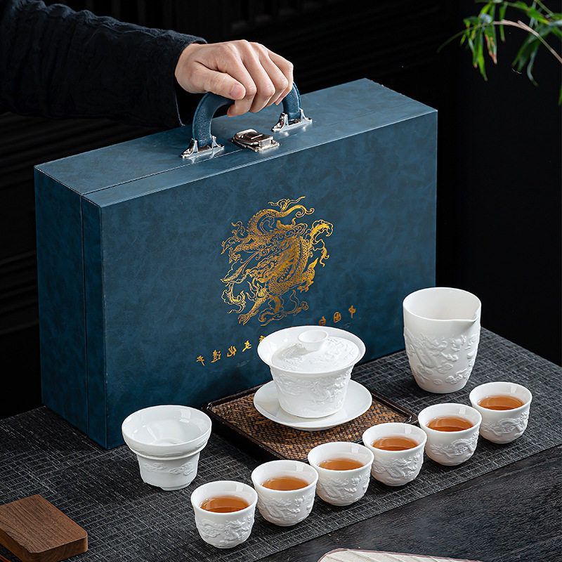 浮雕德化白瓷高级茶具套装家用
