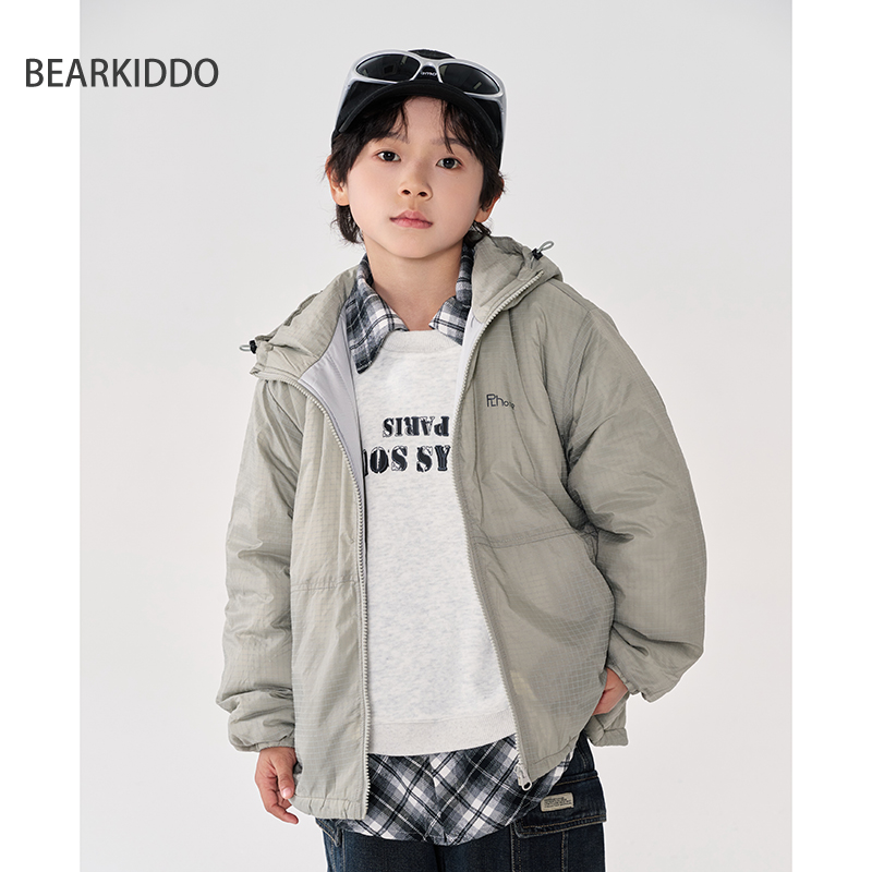 BearKiddo男童轻盈夹棉棉衣儿童加厚保暖外套日系冬装新款棉袄潮
