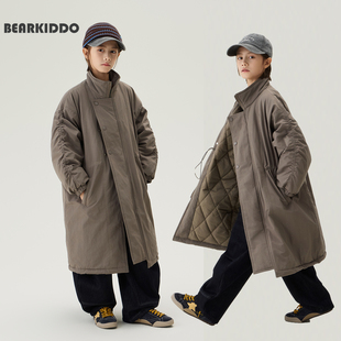 小众日系夹棉防风风衣男童冬装新款加厚棉服儿童洋气保暖长款外套