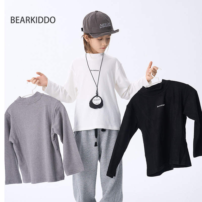 BearKiddo儿童冬装新款半高领弹力薄打底衫男童柔软T恤中大童内搭