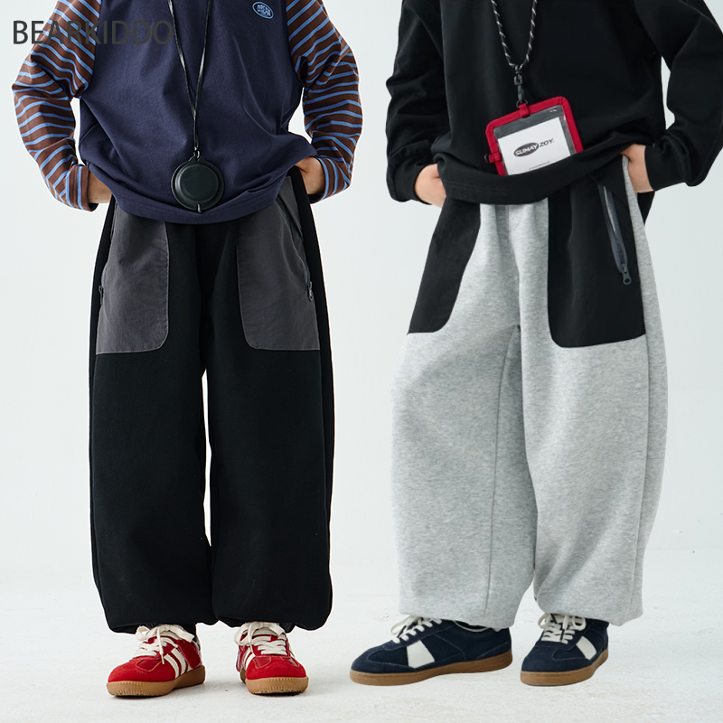 BearKiddo男童春装新款束脚卫裤儿童百搭柔软休闲长裤宽松运动裤