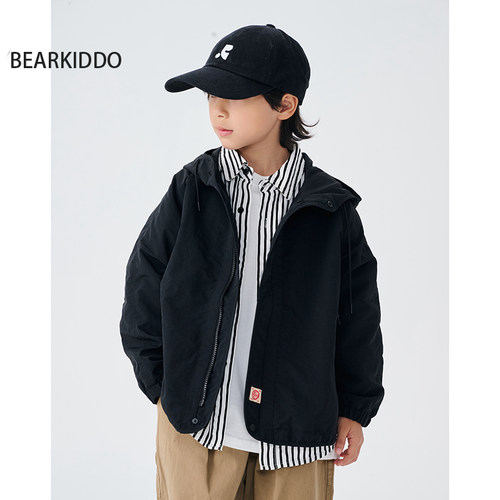 BearKiddo男童日系新款外套儿童连帽洋气时尚防风服春秋速干工清
