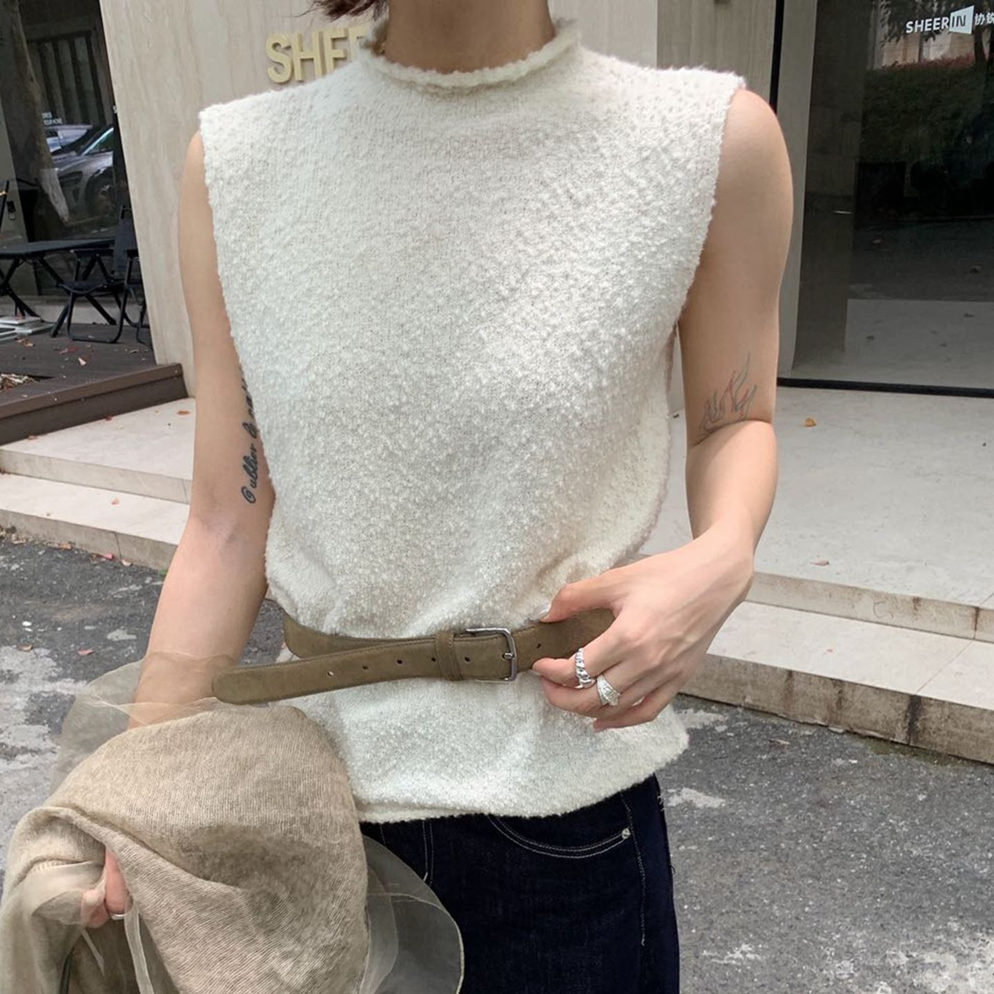 慵懒风堆堆领显瘦针织背心女
