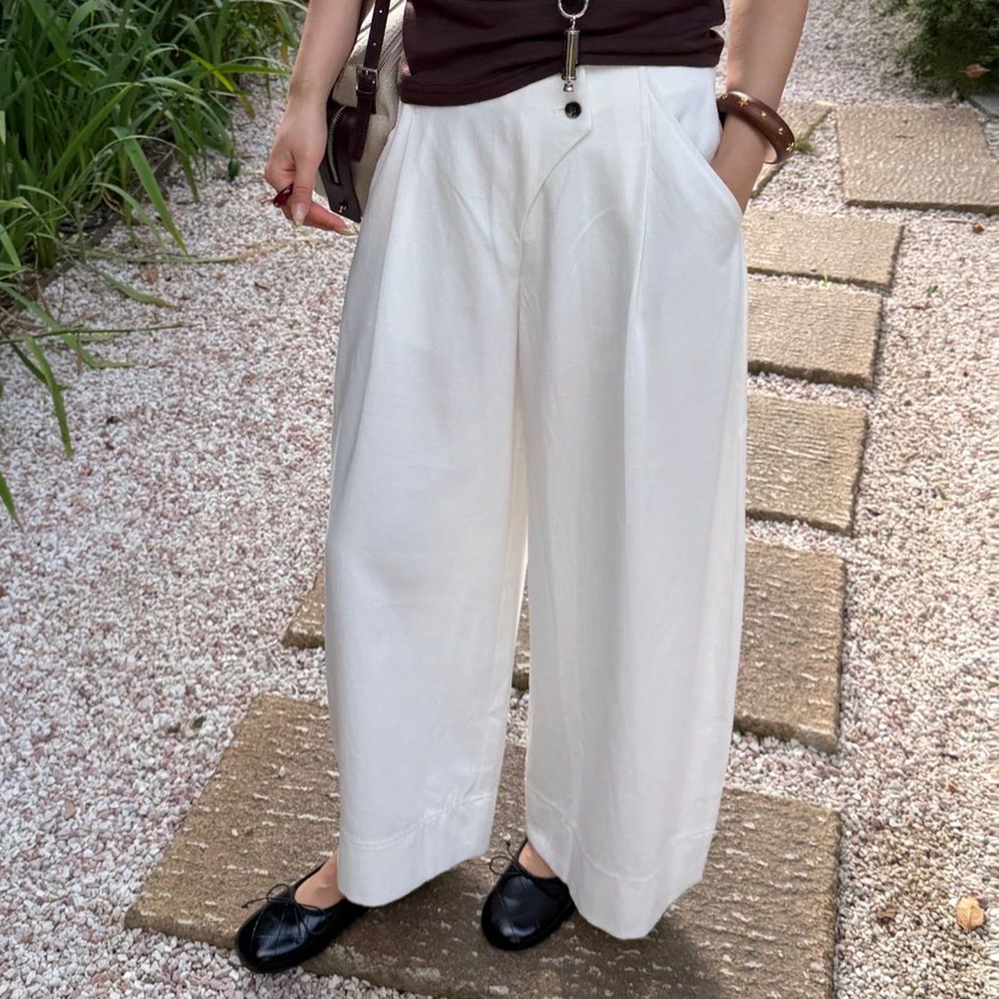 白色高腰阔腿裤女夏薄显瘦大码
