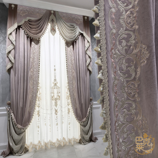 新款 绣花卧室遮光美式 高级帘头复古宫廷 窗帘客厅奢华大气法式 欧式