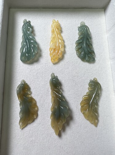 天然岫玉花玉手工精雕凤凰凤羽吊坠孔配件天然玉石多样性随机一个