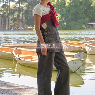 【SOMEWHEREBUTTER】 25秋冬 韩国代购灰色假两件背带牛仔裤