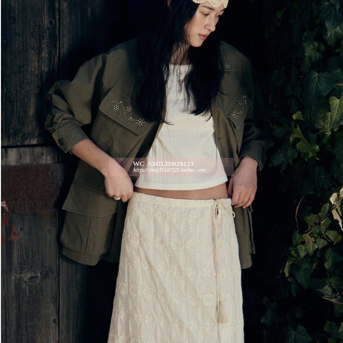 【VOVOSHOP】FRITUR 25SS 韩国代购 立休息刺绣雷丝vintage半身裙