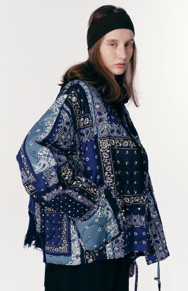 【VOVOSHOP】BEAKER 24早春新款 复古花纹撞色口袋加厚短外套