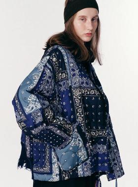 【VOVOSHOP】BEAKER 24早春新款 复古花纹撞色口袋加厚短外套