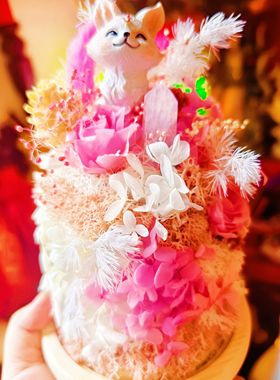 灵缘道文创 九尾狐 小狐狸粉水晶永生花家居摆件 爱情圆满桃花