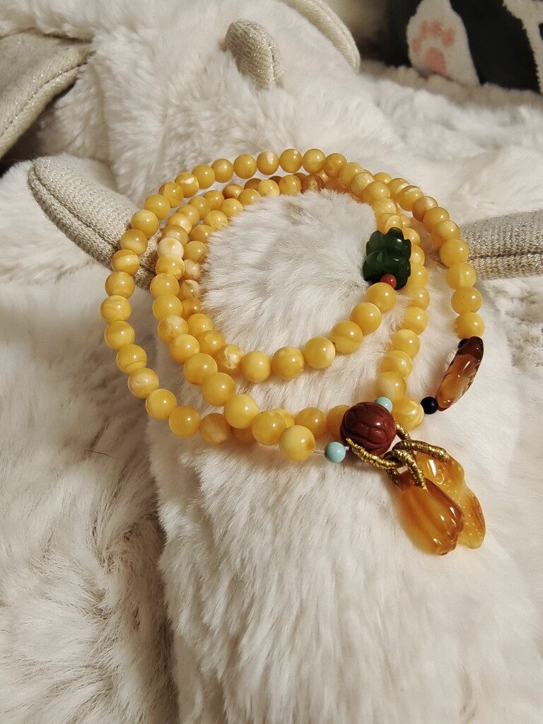 灵缘精美原创  天然老花蜡搭配南红碧玉蜜蜡手链   发财财富好运