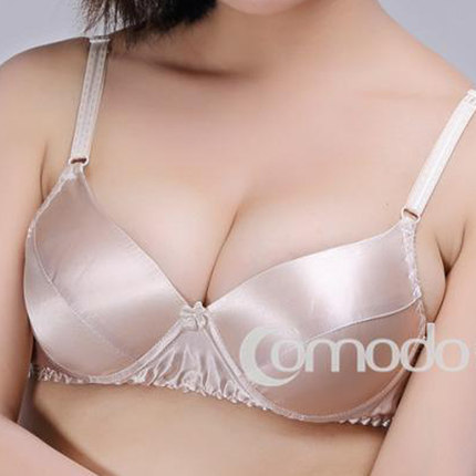 真丝文胸罩桑蚕丝双面薄款内衣软圈棉垫纯色聚拢光面调整型乳罩