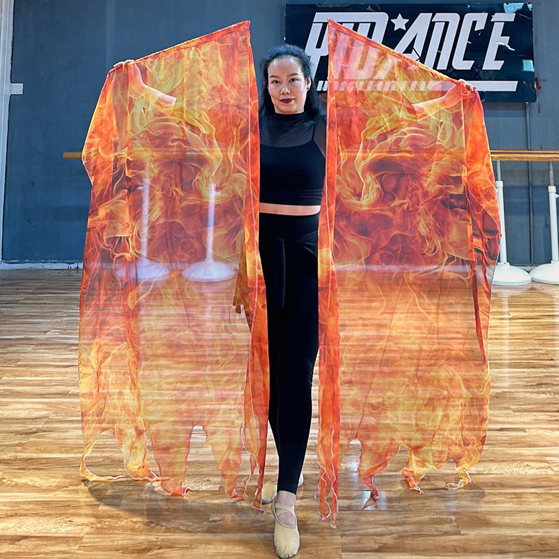 成人舞蹈纱巾火焰旗大尺寸雪纺披肩古典舞民族舞演出道具拍照丝巾