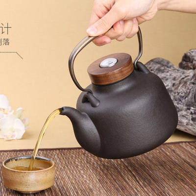 台湾宜龙正品月泉感温式陶壺燒水壺手工銅把提梁煮茶壺包邮