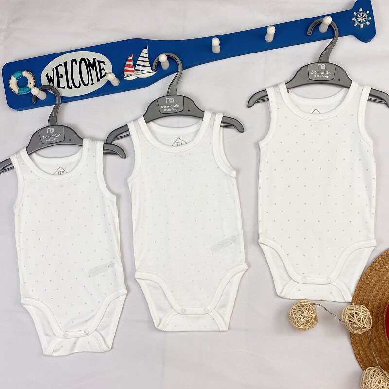 出口原单纯棉超薄婴幼儿童装男女宝连身体三角哈衣无袖背心3个月