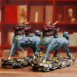 铜麒麟摆件《云上麒麟》一对纯铜家用财富貔貅办公室客厅装饰品