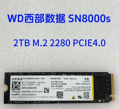 WD/西部数据 SN8000s 2TB M.2 2280 PCIE4.0 NVME笔记本台式机